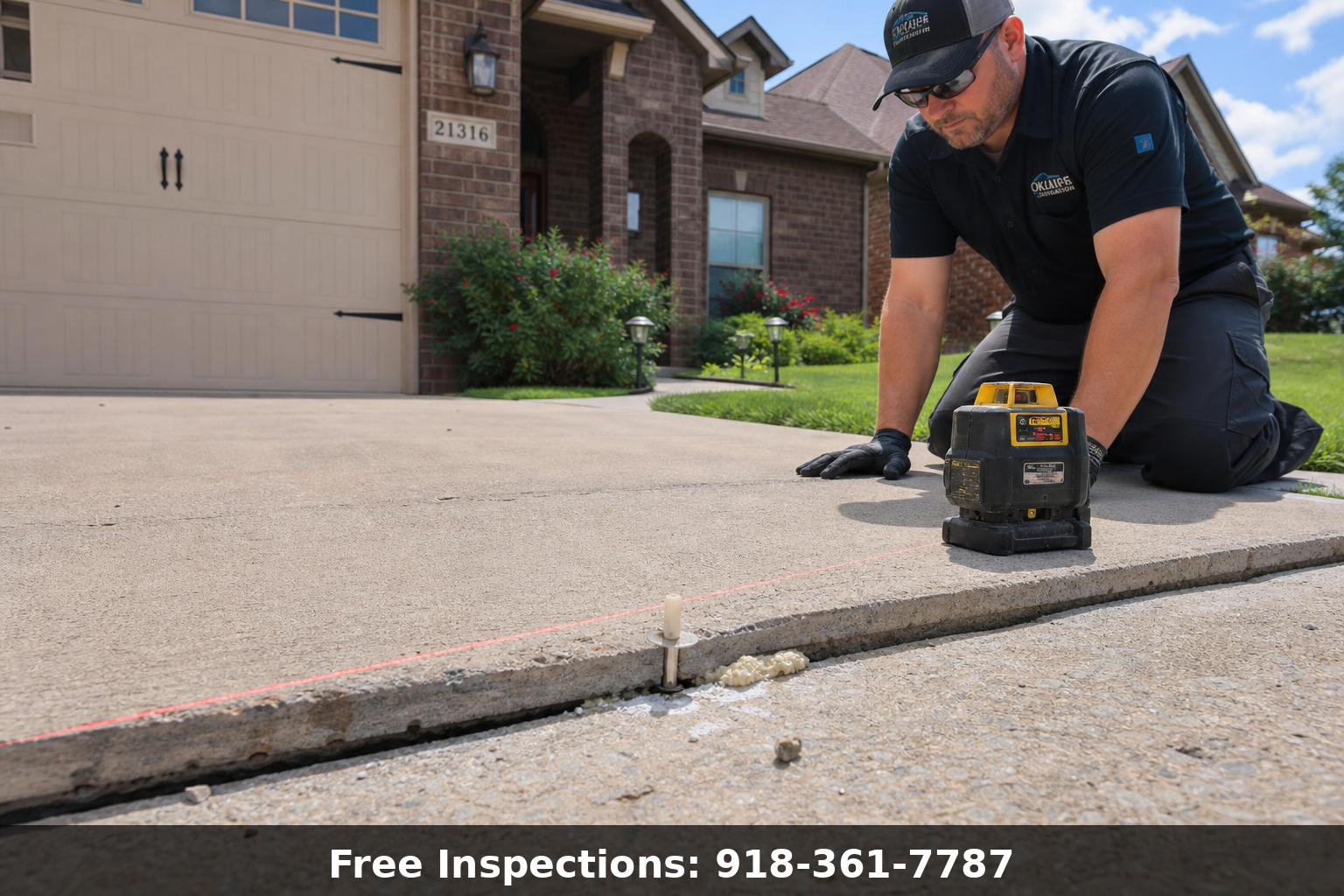 Concrete leveling with polyurethane foam injection in Tulsa Oklahoma - Level Home Foundation Repair