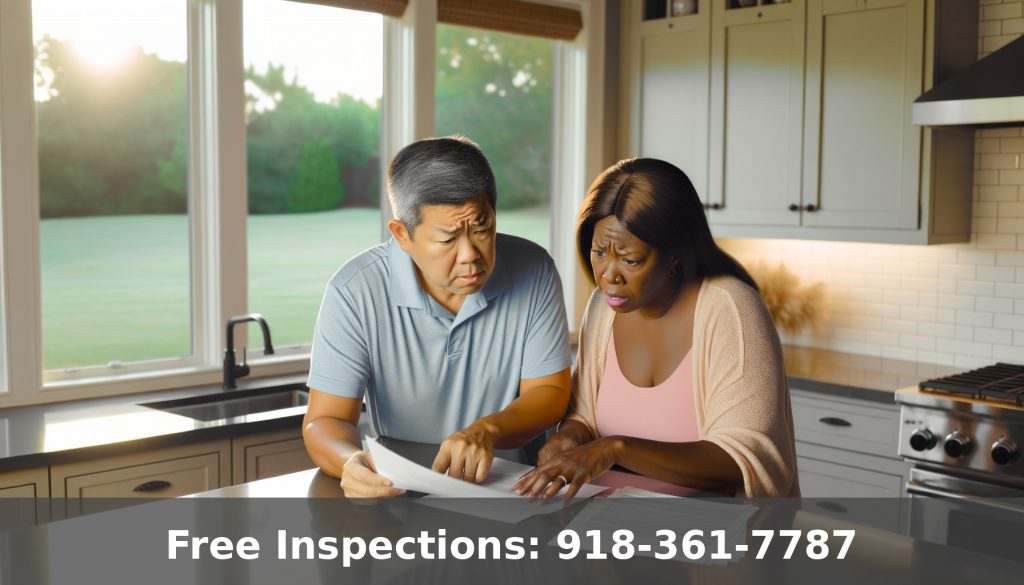 Tulsa homeowners reviewing insurance documents about foundation repair coverage in Oklahoma