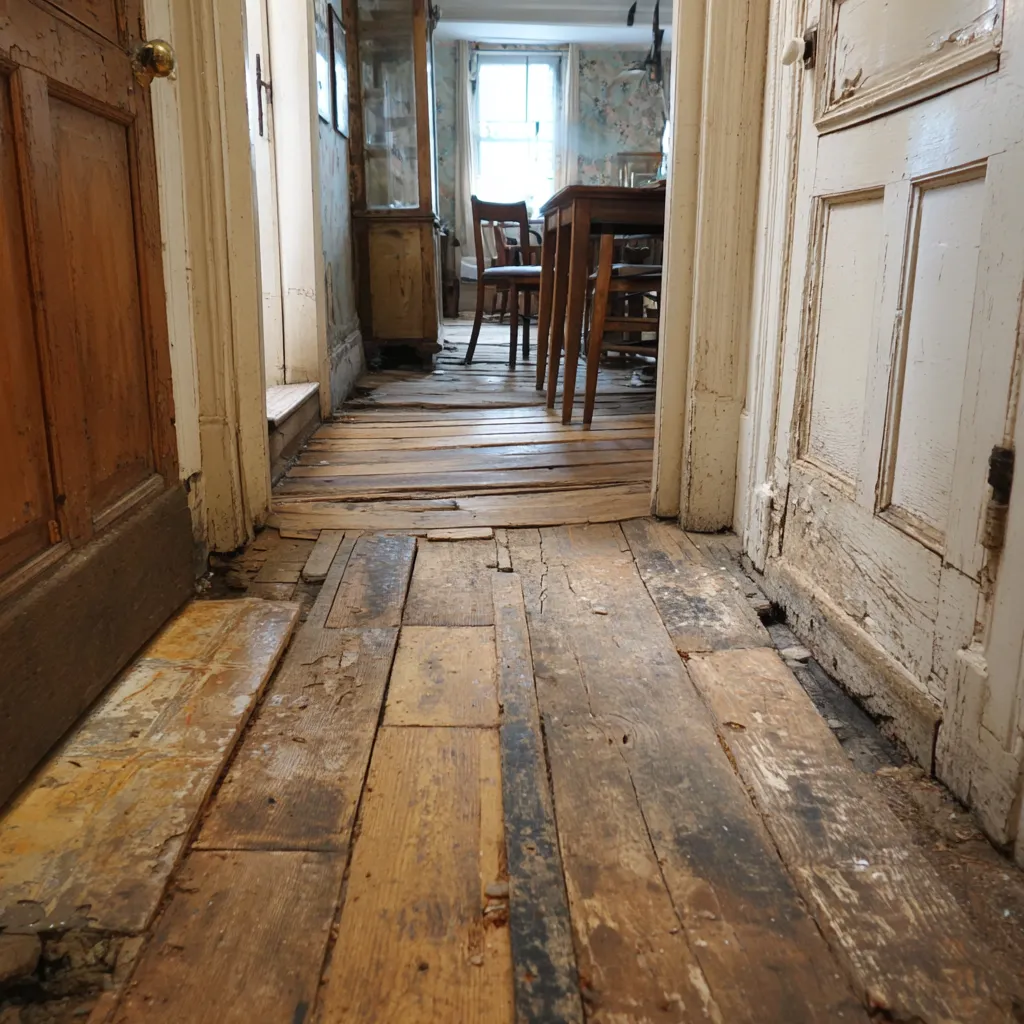 Uneven floors inside a home caused by foundation settlement