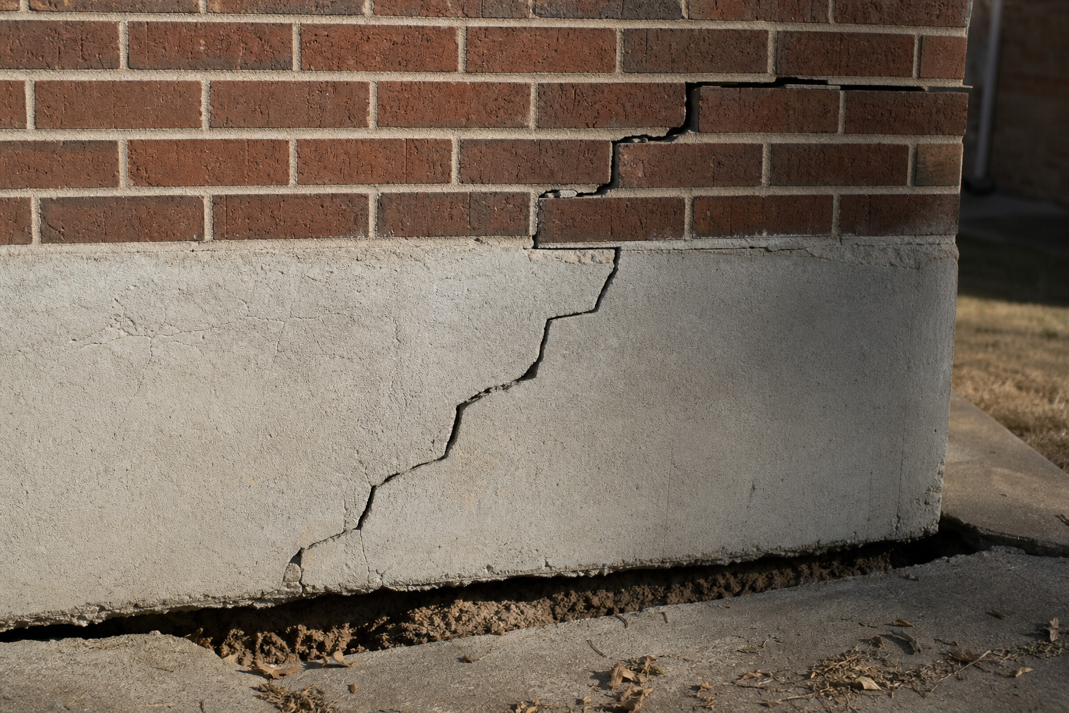 Foundation crack caused by Oklahoma expansive clay soil movement in Tulsa home