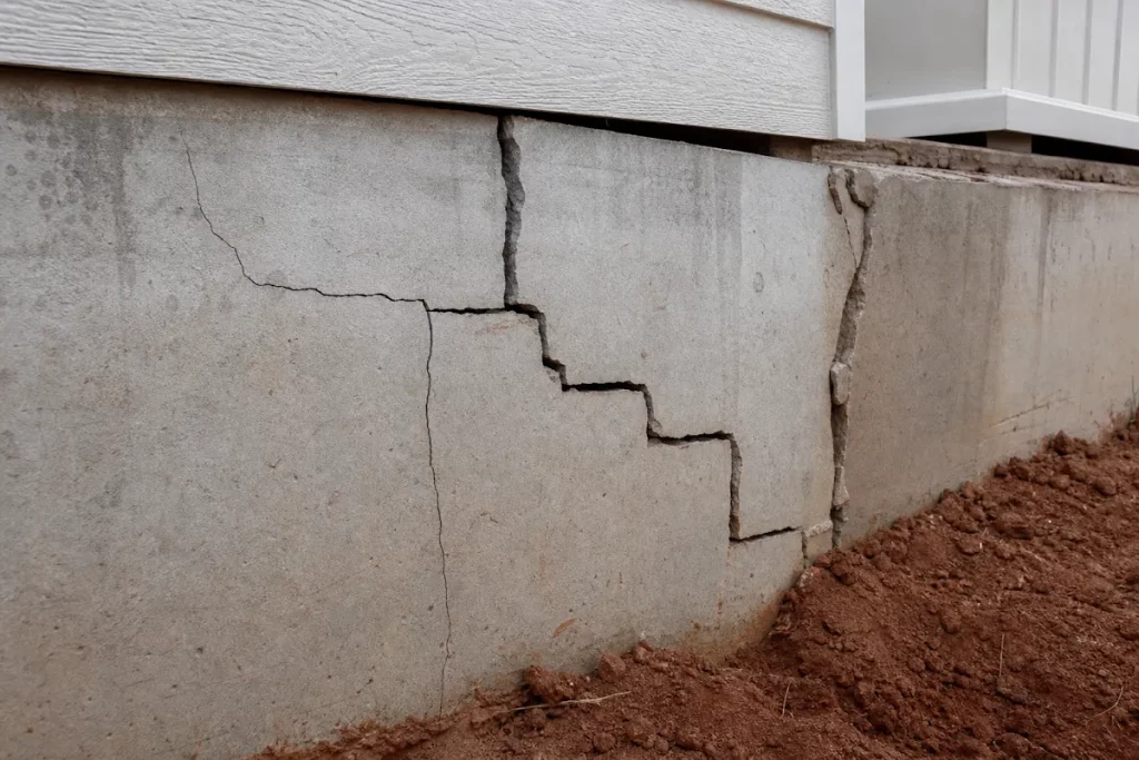 Tree roots causing visible foundation cracks and structural damage to a residential home