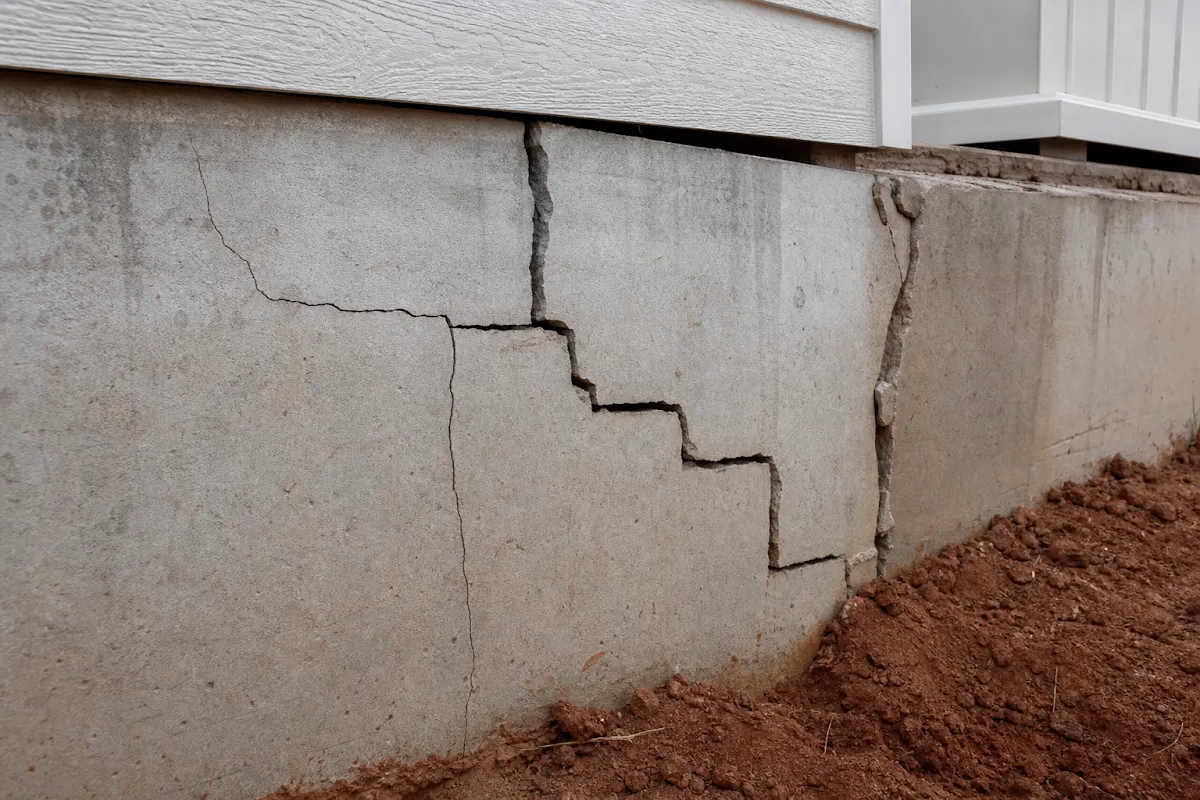 Tree roots causing visible foundation cracks and structural damage to a residential home