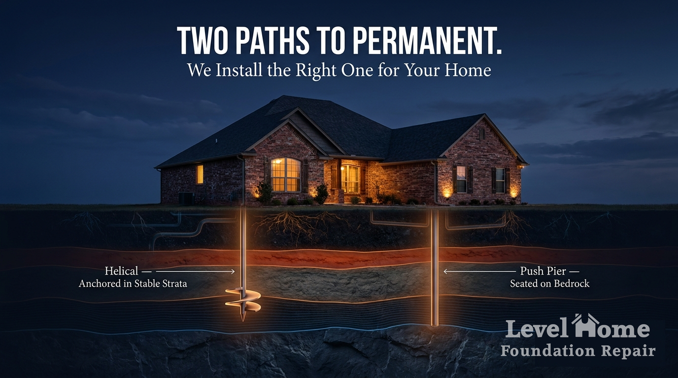 Comparison of helical piers and push piers for permanent foundation stabilization — Level Home Foundation Repair Tulsa