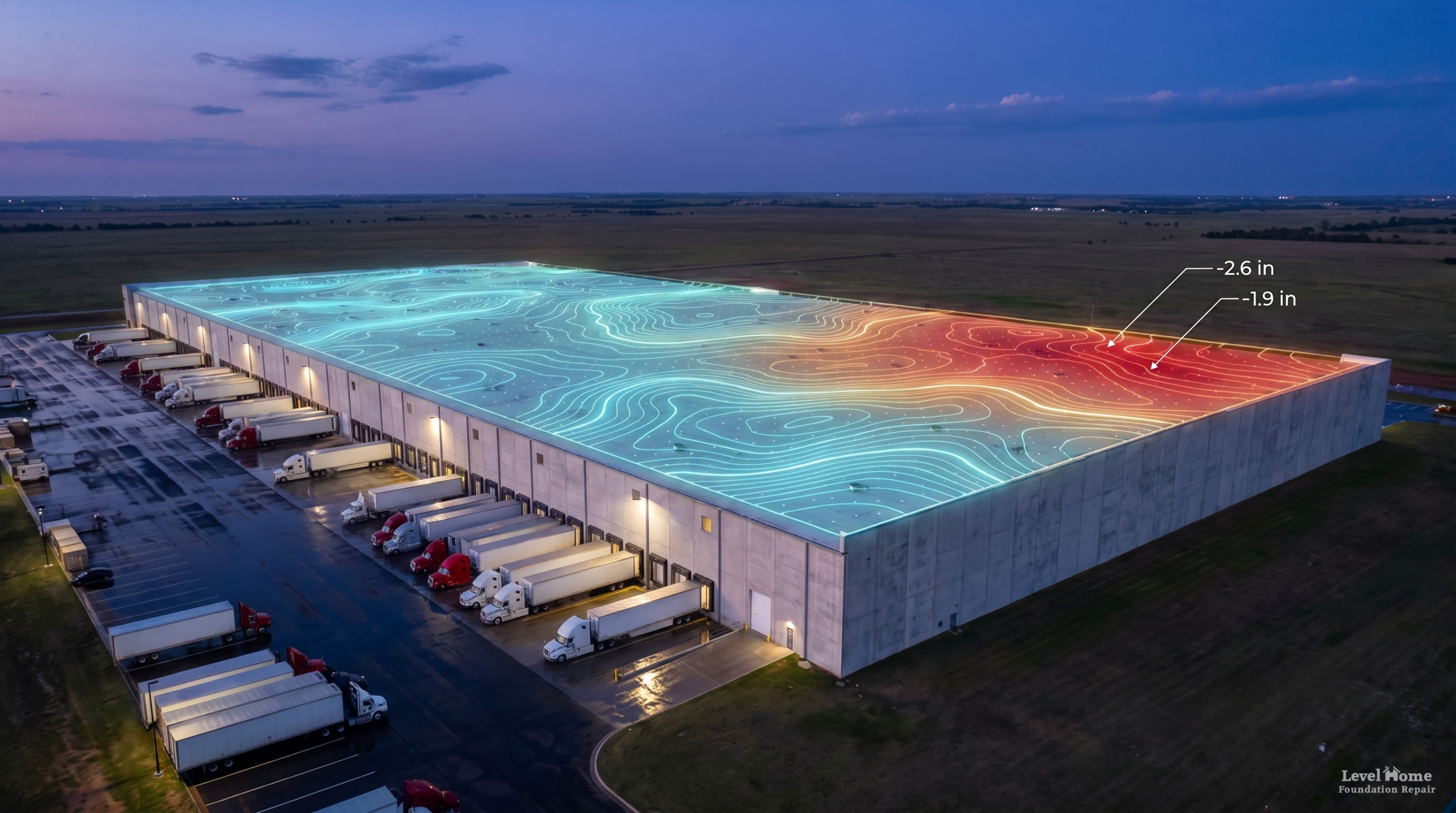 Aerial view of a large commercial structural repair project site in Tulsa Oklahoma